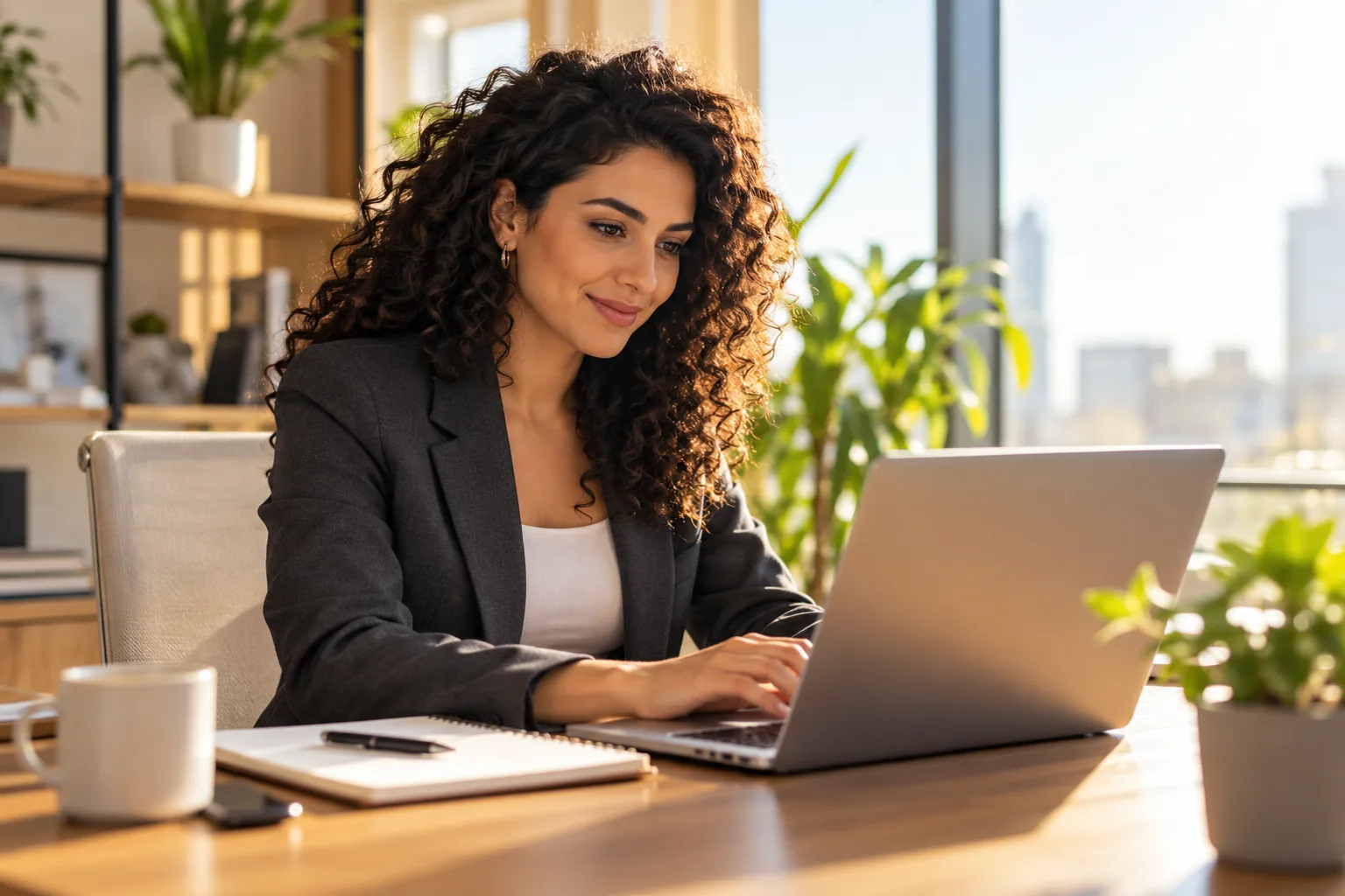 Recruiter planning candidate questions at her laptop
